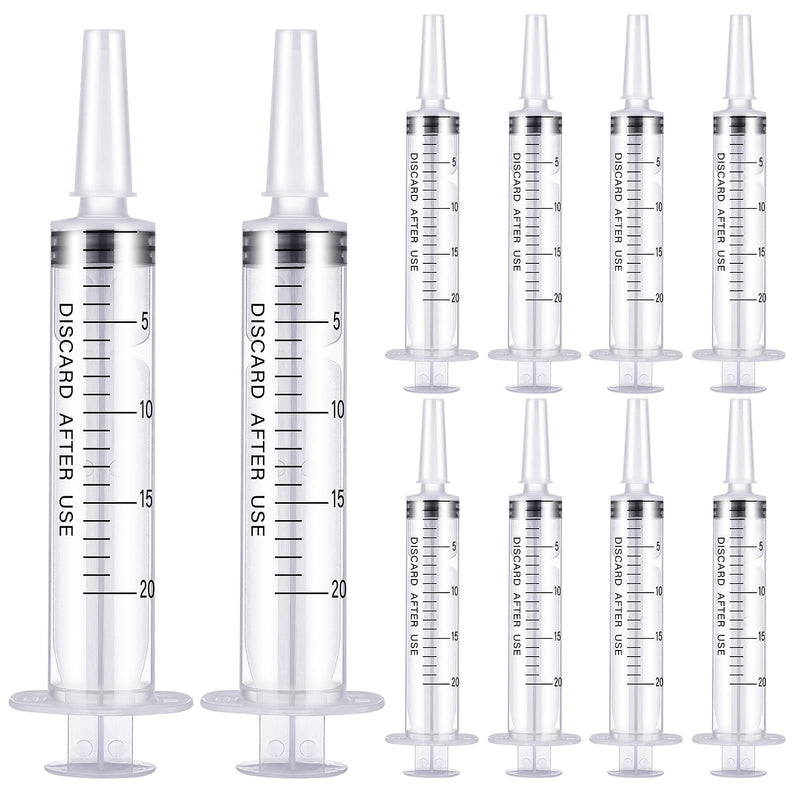 Pack of 10 Syringes with Lid, 20 ml Sterile Plastic Syringes without Needle, Syringes for Feeding, Reusable Individually Packed Liquid Syringe for Animal Feeding, Dispensing, Laboratory 20ml