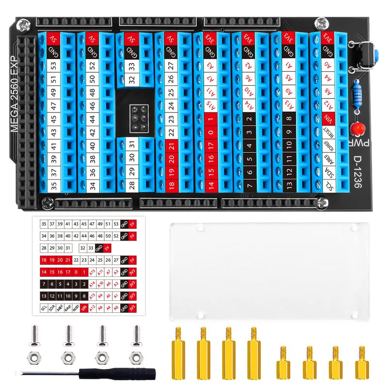 [AUSTRALIA] - GeeekPi Mega 2560 R3 Terminal Block Breakout Board Hat with Reset Button and LED Indicator, GPIO Expansion Board Breakout Module for Arduino Mega 2560 R3 