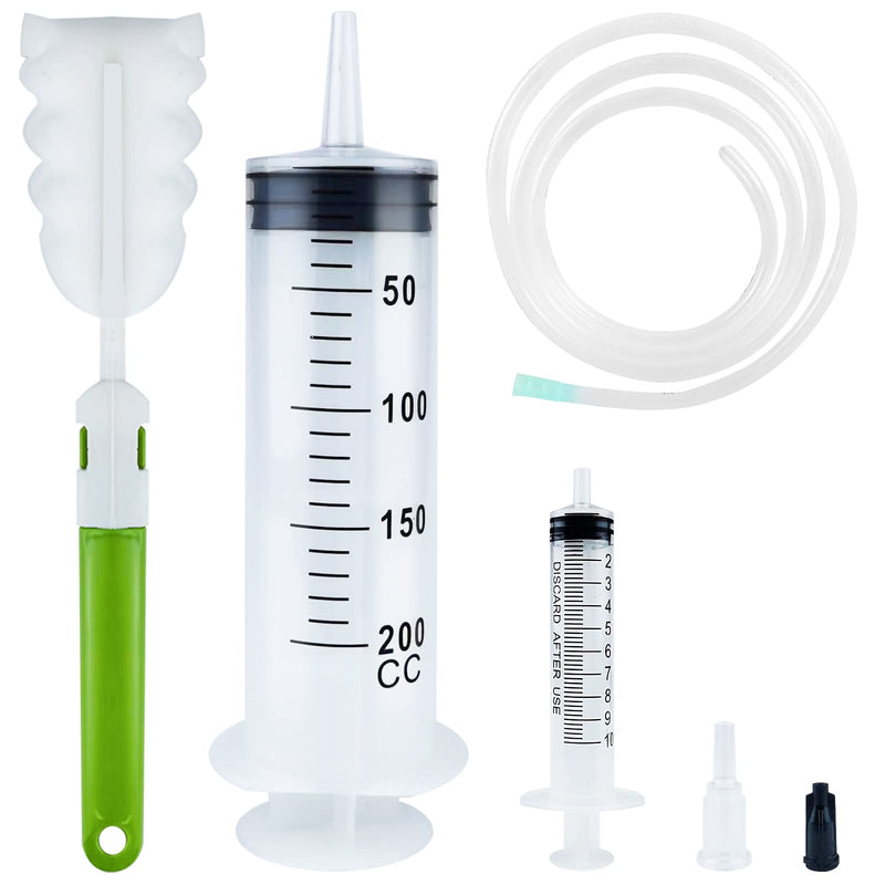 Bohoray Large Syringe 200 ml + 10 ml, Reusable Liquid Syringe with Catheter, Plastic Syringe Dosing Syringe with Cleaning Brush for Scientific Laboratories, Garden Watering, Industry 200ml 1