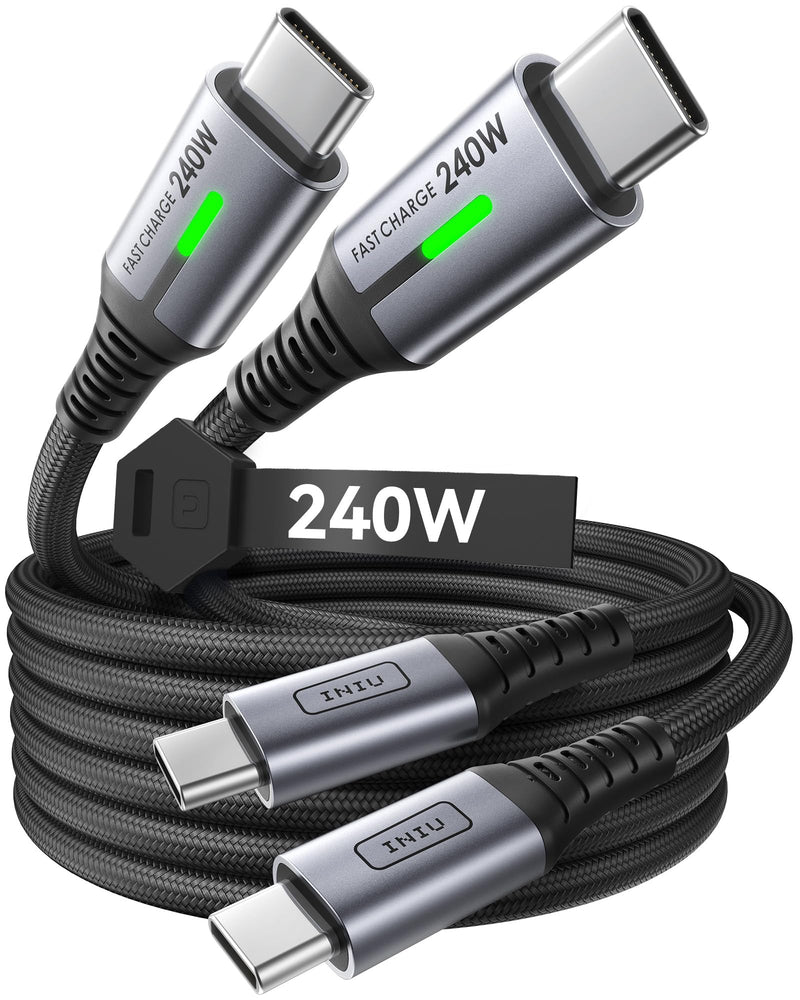 [AUSTRALIA] - INIU 240 W USB C Cable, [2 Pack 2 m] PD Fast Charging Cable USB C to USB C, Nylon Braided Charging Cable USBC Charger for iPhone 16 15 Pro Max Samsung Galaxy S25 S24 S23 Ultra Pixel 7 iPad Pro MacBook 2m + 2m With LED light 