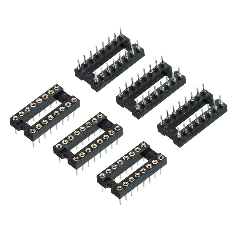 sourcing map DIP IC Chip Socket Adapter Flat Pin 16P 2.54 mm Pitch IC Socket for PCB Board Chip, 6 Pack
