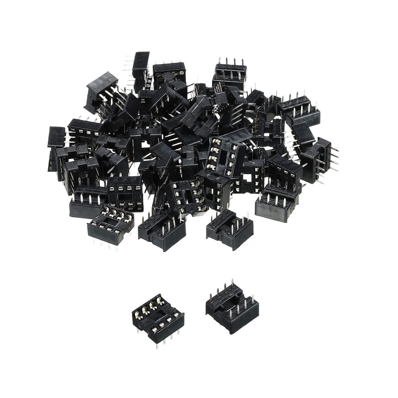 sourcing map DIP IC Chip Socket Adapter Flat Pin 8P 2.54 mm Pitch IC Socket for PCB Board Chip, Pack of 50