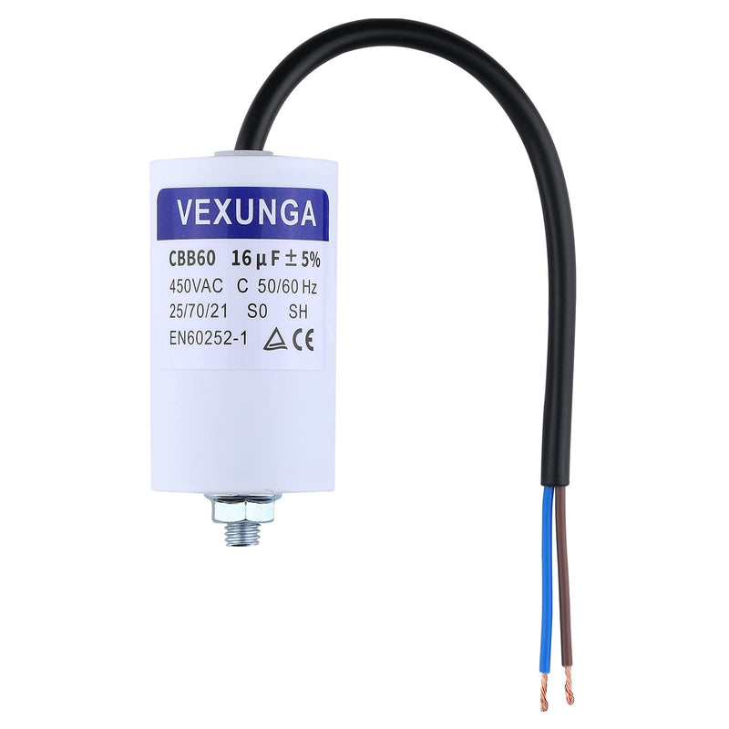 VEXUNGA 16µF 450V Motor Capacitor Starting Capacitor 16uF 16uF 450V 40x70mm CBB60 Capacitors Cable M8 for Electric Motor