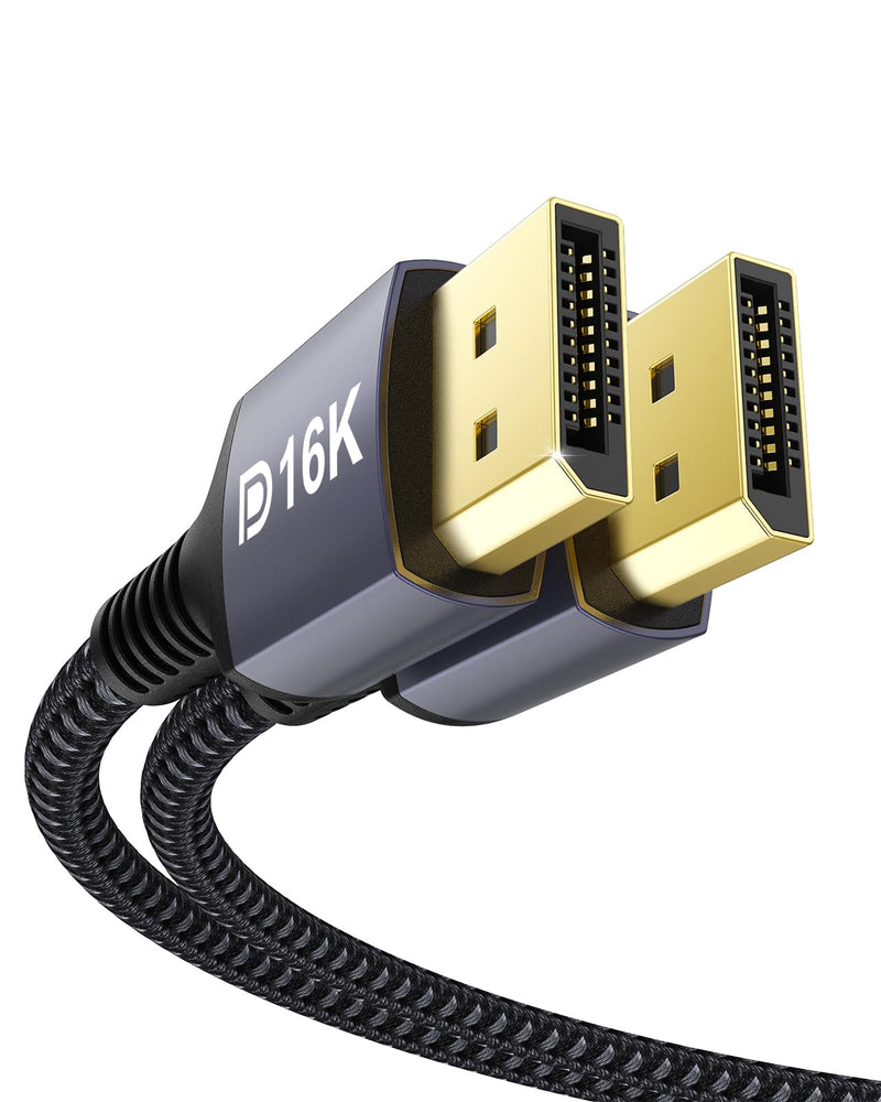 Stouchi DisplayPort Cable 2.1 2M/6.6Ft DP2.1/2.0 Cable [16K @ 60Hz, 10K @ 60Hz, 8K@120Hz, 4K@240Hz 165Hz 144Hz] Supports 80Gbps HDR DSC1.2a FreeSync G-Sync Display Port 2.1 Cable for Gaming Monitor 2-2 m 1 Pack Gray-16K