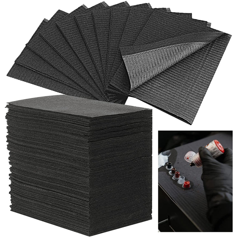 Pack of 50 Black Dental Bibs - LEAYOKA Disposable Waterproof Tattoo Bibs, Tattoo Table Covers Clean Pad Patient Bibs Tattoo Covers Supplies Teeth Dry Schwarz-50pcs