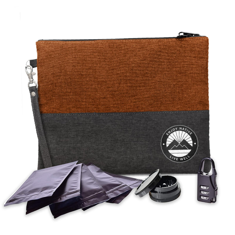 Smell Proof Bag with Lock 11" x 9", Smell Proof Container, Dog Tested Odor resistant Bags, Best Zipper odor sealing pouch for Herbs, Coffee & Travel Medicine, Scent resistent Containers Orange & Gray Large 11"x9"