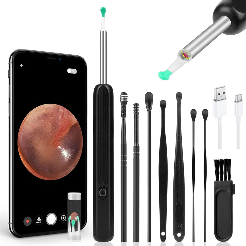 ACWOO Ear Wax Remover Otoscope, Ear Cleaner Camera Ultra Thin, IP67 Waterproof Ear Endoscope Ear Cleaner for Adults, Wireless HD Otoscope for Adults, Children and Pets, Black