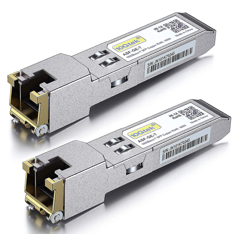 [AUSTRALIA] - 10Gtek [Pack of 2] HP Compatible 1G SFP RJ45 Transceiver J8177B/ J8177C, 1000Base-T Copper Module, up to 100 Metres 1000Base-T: 100m 