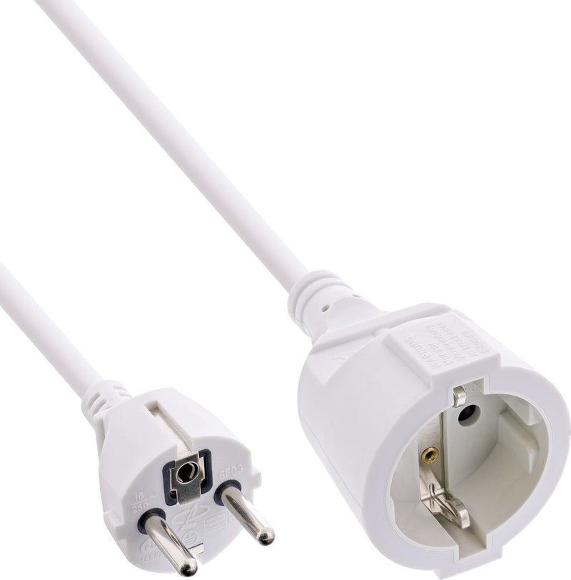[AUSTRALIA] - InLine CEE 7/7 Protective Contact Extension Cable for Indoor Use, GS Certified with Child Protection, 230 V, H05VV-F3G1.5, 1 m, White, 16400 W 1m 