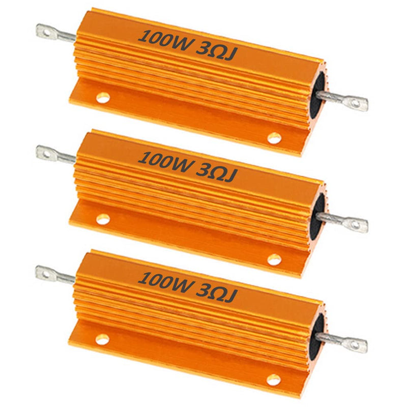ETOPARS 3 Pcs 100W 3 Ohm 5% Aluminium Casing Wirewound Resistor Load Resistors Tap Resistor Chassis Mounting Wirewound Golden Housing Resistor 3 Ohm 100W gold 100w
