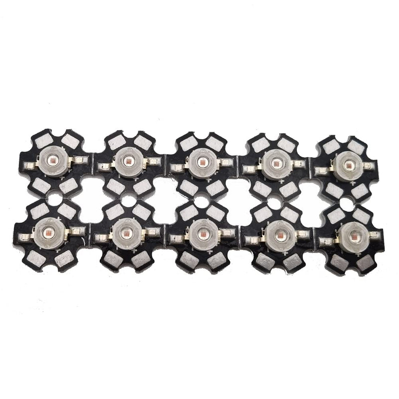 Vrabocry Pack of 10 High Power LED Chip 3 W Deep Red Plant Grow Light (650 nm - 660 nm / 400 mA - 500 mA / DC 2 V - 2.2 V/3 Watt) SMD COB Emitter Diode Components 3 W Bead with 20 mm Black Star PCB Deep Red 660nm