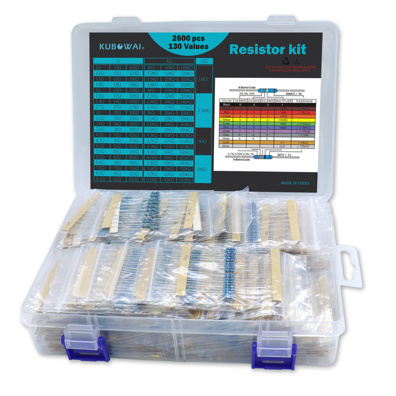 [AUSTRALIA] - KUBOWAI Resistor Combination Kit, 1 Ohm-3M Ohm, 1/4 Metal Film Resistor Kit (130 Value 2600 Pieces) 