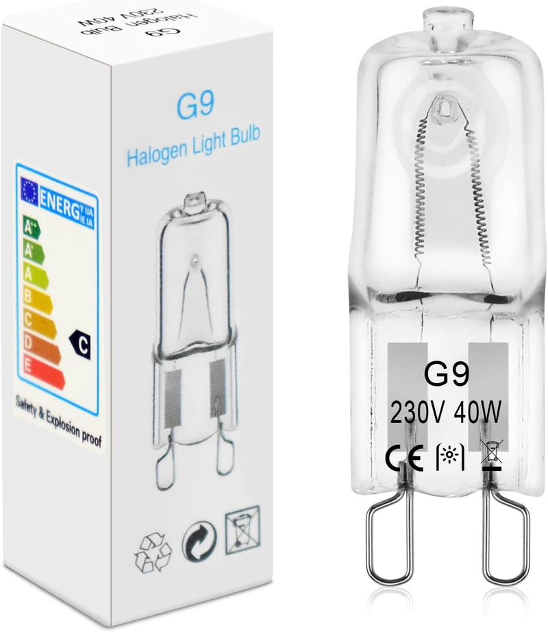 BROTOU Pack of 4 G9 Halogen Bulbs, G9 Halogen Bulbs, 40 W, 230 V, 2800 K, Dimmable Halogen Bulbs for Oven Lamp, Microwave, Cooker, Ceiling Lights 4er-40w