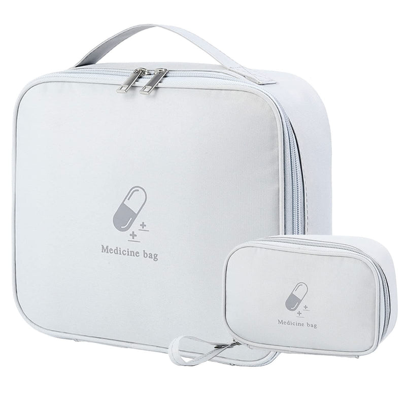 Pack of 2 Medicine Bag Large Capacity Empty Waterproof Emergency Bag First Aid Bag Travel Pharmacy Bag Medicine Storage Bag for Travel On the Go Home Office Office, gray, Classic