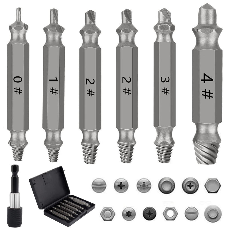 Screw Extractor, 6 Pieces, Damaged Screw Remover, Extractor, Damaged Screw Remover, Guide Set for Quick Drill for Robbed or Damaged Screws