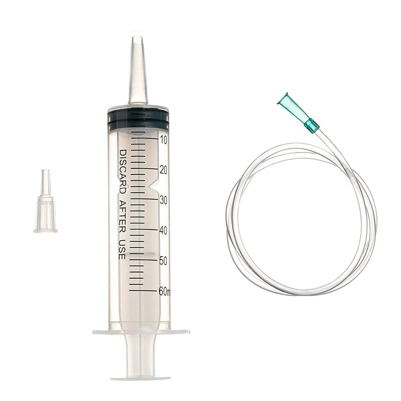 KOMUNJ Large Plastic Syringe with 1 Hose for Engine Oil Liquid Animal Feeding Experiments Industrial Use (60 ml) 60 ml
