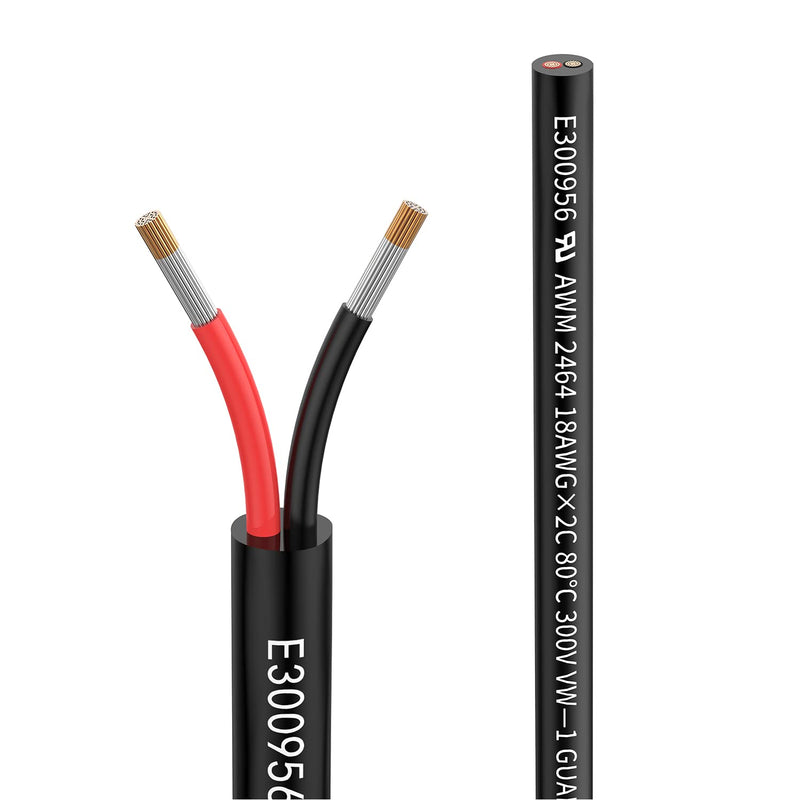 Matugajp 18 AWG 2 x 0.75 mm² 10 m Electric Cable, 2-Core Extension Cable UL2464, 5 V / 12 V / 24 V / 300 V Oxygen-Free Multi-Strand Tinned Copper Cable, Landscape Wire, LED Lights for Cars, Outdoors 10 metres 2 x 0.75 mm²