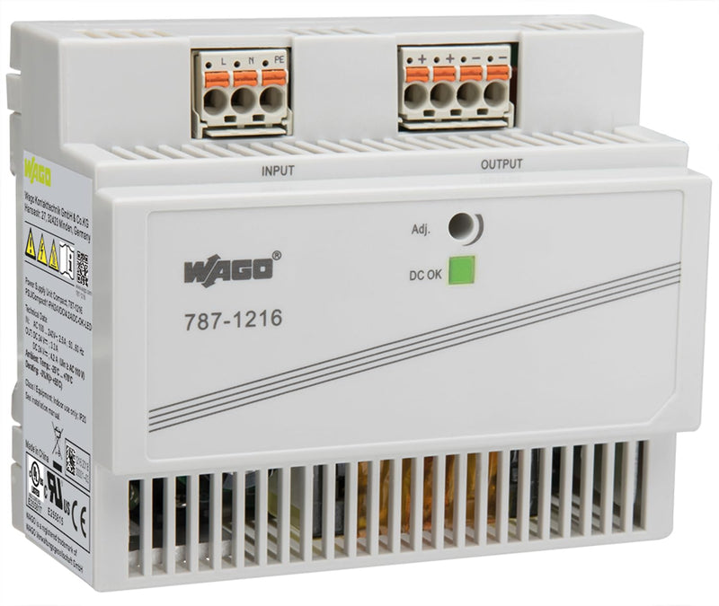 WAGO Compact Stromversorgung 787-1216 | 1-phase, power supply primary clocked, DIN rail power supply (DIN-Rail), DC 24 V, 4.2 A, DC-OK LED