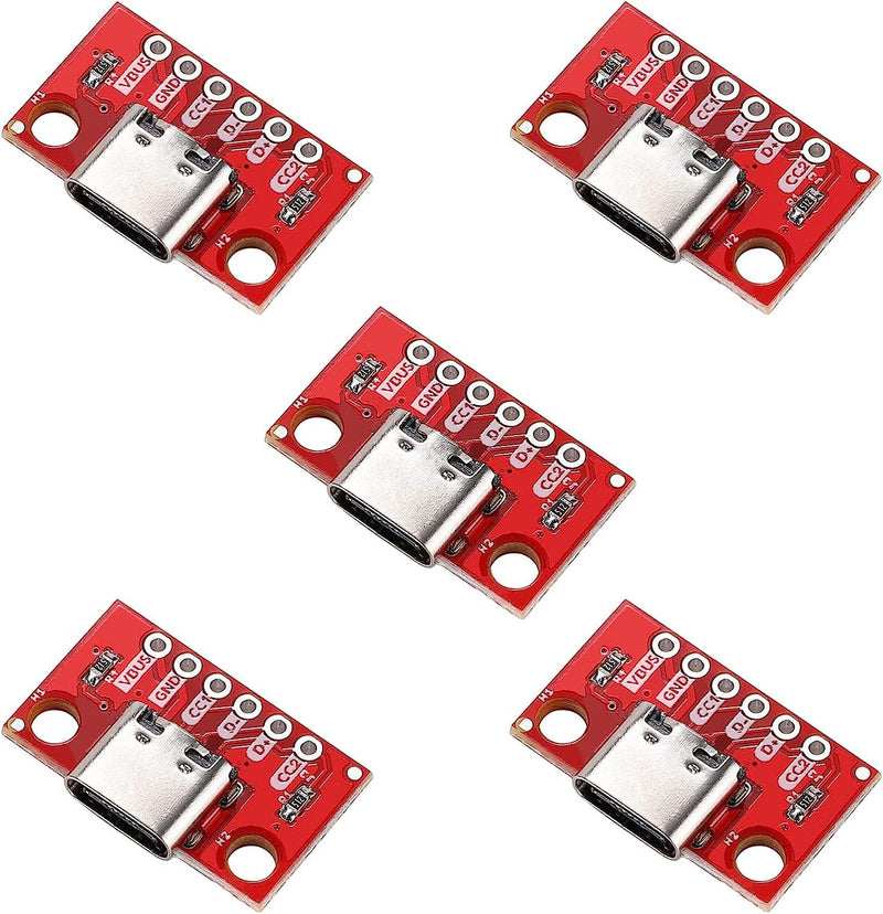 PENGLIN 5pcs USB Type C Breakout Board Serial Breakout Socket 6P 2.54 mm PCB Converter Board 5 x USB C