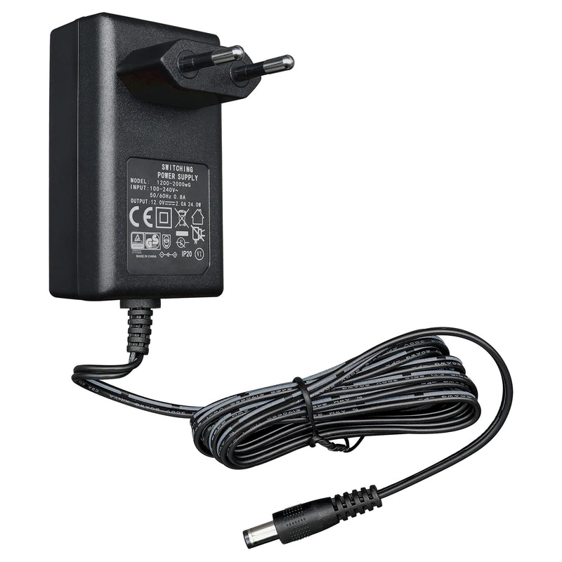 12V 2A/2000mA Power Supply Adapter, AC 100-240V 50/60Hz to DC 12V 2A/2000mA 24W, 5.5 x 2.1mm Wall Charger, Middle Positive, 1.8m Long 20AWG Cable for Stable and Flexible Use 12V-2A