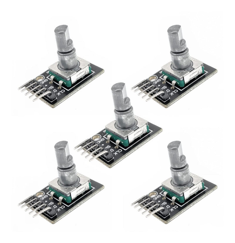 JZK KY-040 Rotary Encoder, 5 Pin 360 Degree Rotary Encoder, Module KY-040 Rotary Encoder, Push Button Switch, Pack of 5