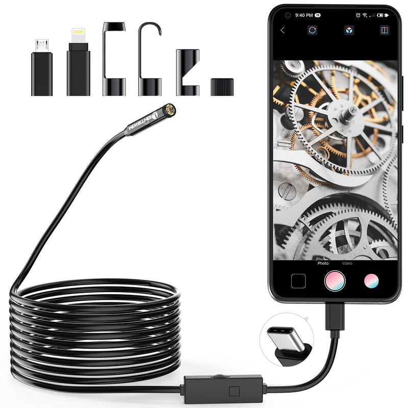1920P Endoscope Snake Inspection Camera, Lightswim Type C Borescope, Scope Camera with 8 LED Lights for Android and iOS Smartphone, iPhone, iPad, Samsung (16.5 FT/5M) TENG-W400-ONE