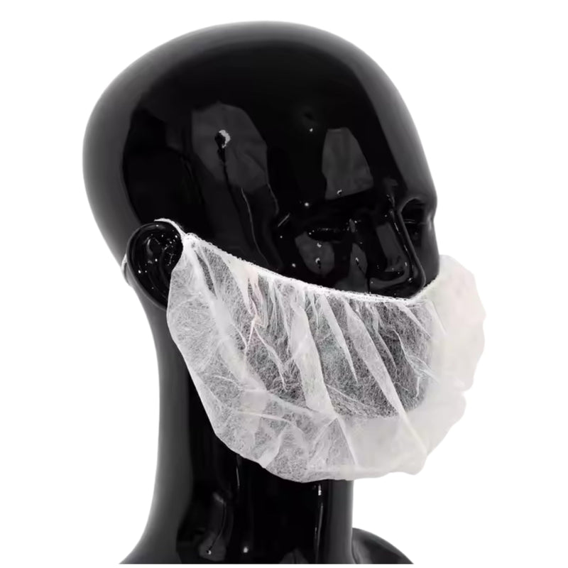 [AUSTRALIA] - XARA - 100 x Disposable Beard Protection - White TNT Beard Cover (12 g) with Neck Strap - Breathable & Tear-Resistant - Hypoallergenic & Recyclable for Catering, Food Industry 