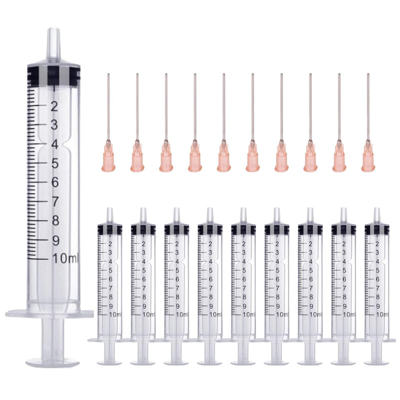 Pack of 10 x 10 ml syringe and 10 x cannula syringe set with blunt needles, various sizes: 1 ml, 3 ml, 5 ml, 10 ml, 20 ml, 30 ml, 60 ml, for hobby and DIY, individually sterile packed