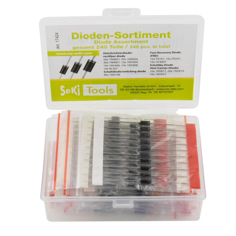 Seki Diodes Assortment 240 Pieces 14 Values Rectifier Diode Schottky Switching Diode 1N4001 1N4004 1N4007 1N5404 1N5406 1N5408 RL207 FR107 RL207 UF4007 1N5811 7 1N5819 1N5822 1N4148