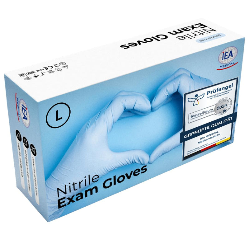 [AUSTRALIA] - IEA Medical Nitrile Gloves, L, Blue, Pack of 100, Disposable Gloves, Tear-Resistant, Examination Gloves, Latex-Free Gloves, Disposable Gloves 