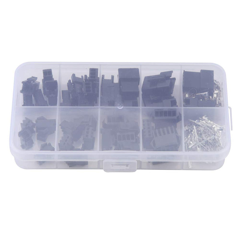 200pcs Sm Connectors, JST-SM Connector Kit Molex Pin Connectors 2.54 2/3/4/5-Pin Male Female Wire Bridge Pin Header Housing Set, black