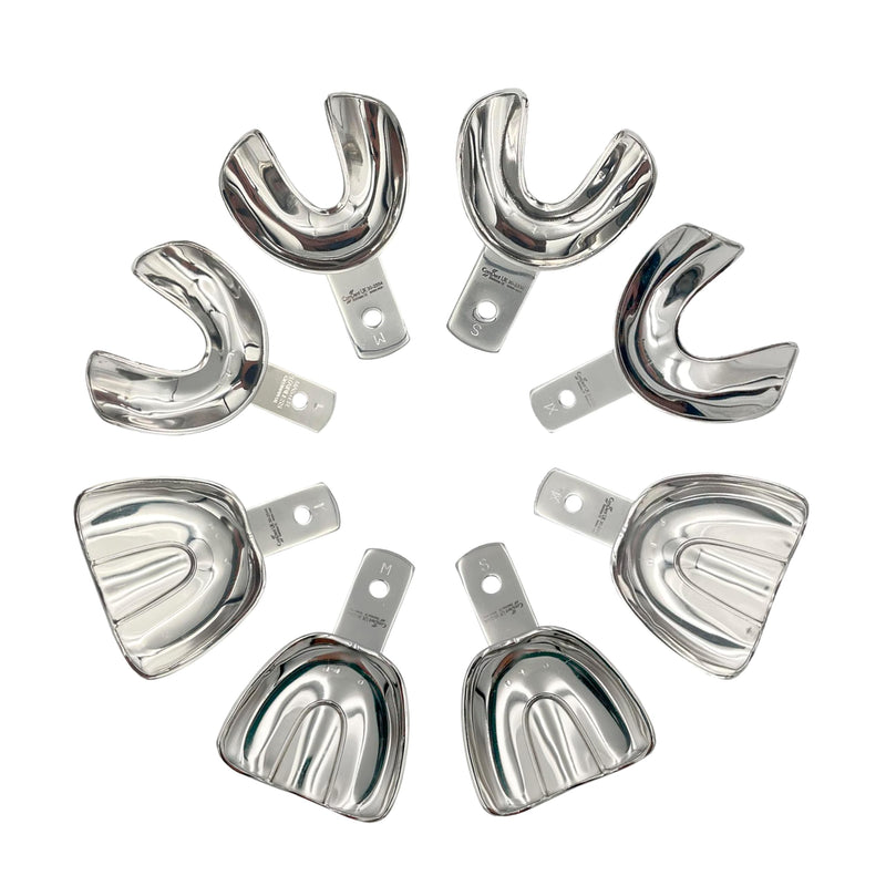 PACK Non Perforated Individual Impression Spoons for Toothless People, Upper and Lower - High Strength Stainless Steel - Essential Instrument for Dentists 8