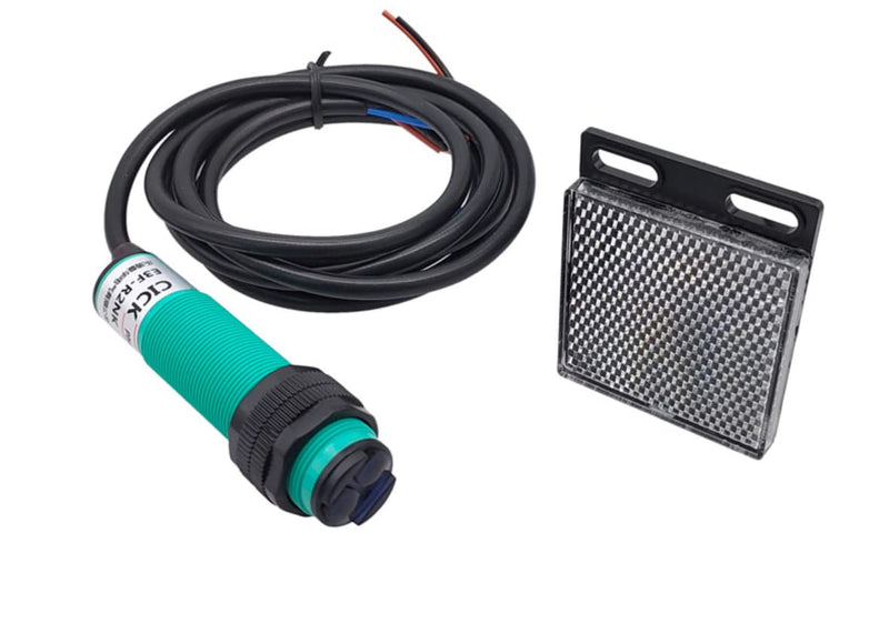 Reflector Photoelectric Sensor 6-36 Volt DC NPN NC, Diameter 18 mm Light Barrier with Mirror IR Photoelectric Sensor up to 2 Metres (Reflection Light Barrier, 2 Metres, Diameter 18 mm, NPN NC)