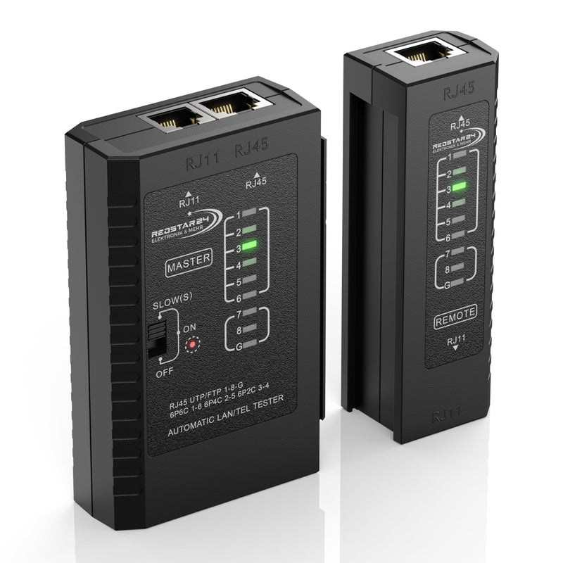 RedStar24 Network Tester - LAN Cable Tester with RJ11, RJ12, RJ45 for Patch Cable - Test LEDs for Precise Testing and Checking of LAN and Network Cable - Ideal for Patch Cable and Line Tests 1 pc.