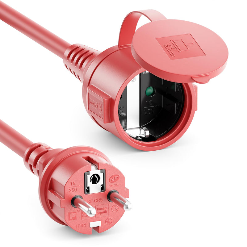 [AUSTRALIA] - deleyCON 2 m Outdoor Extension Cable Power Cable IP44 (H07RN-F 3G1.5 mm²) Power Extension Weatherproof Rubber Cable for Outdoor Use - Protective Contact Plug to Socket - Red 