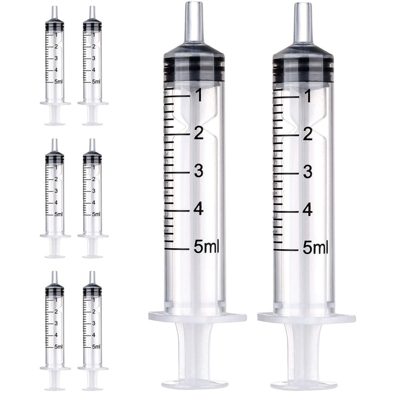 Syringe 5 ml, Pack of 8 Plastic Syringe, Plastic Syringe, Dosing Syringe, Reusable Liquid Syringe for Liquid Measurement and Dispensing, Animal Feeding, Plant Watering