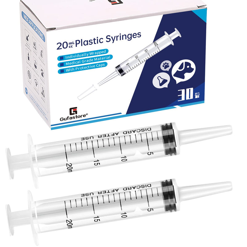 Gufastoe Pack of 30 20 ml Syringes with Protective Caps for Small Pet Feeding Industrial Precision Application Pack of 30 - 20 ml