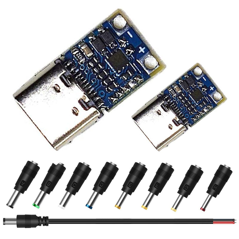 DAOKAI 2 Pack 20V 15V 12V 9V 5A PD2.0 PD3.0 USB Type-C to DC Power Trigger Module Current Transformer Power Decoy Module Socket with 8pcs DC Plug, DC Power Cable