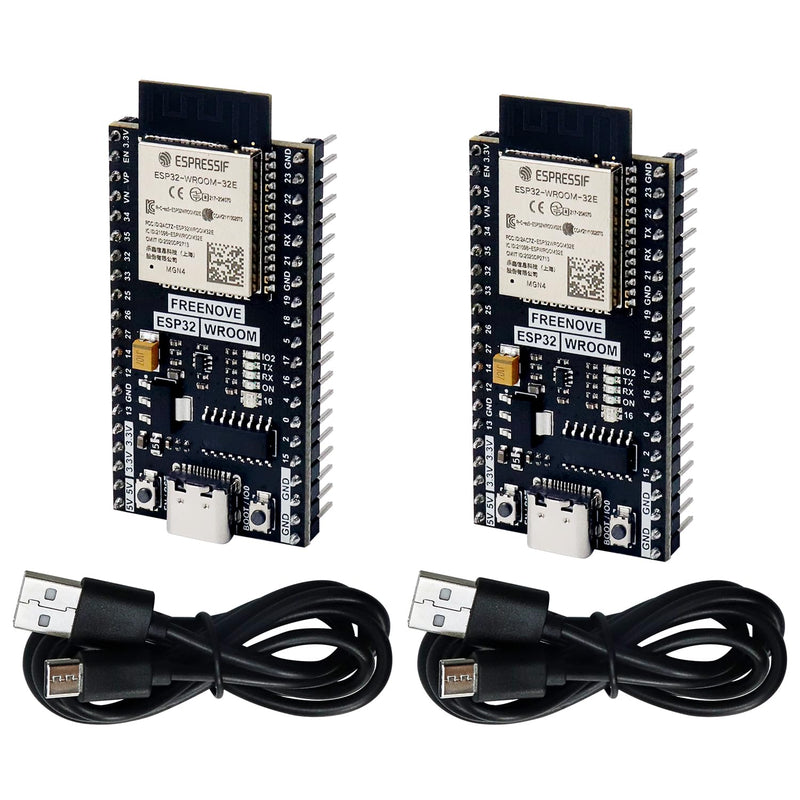 Freenove ESP32 Board (2 Pack), Dual-core 32-bit 240 MHz Microcontroller, Onboard Wireless, Python C Code, Example Projects Tutorial 2 Pack