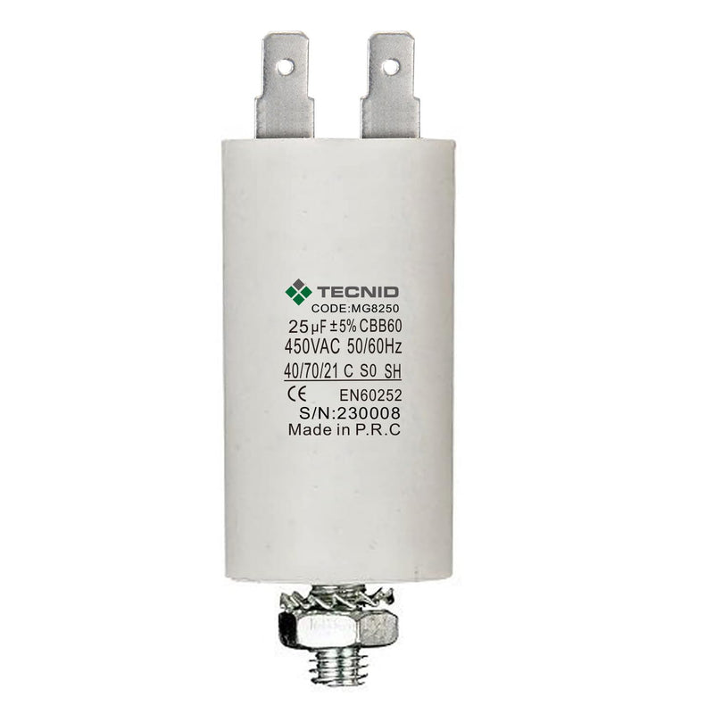 [AUSTRALIA] - TECNID Electric Motor Starting Capacitor 450V Capacity 25µF Round Aluminium Plastic Capacitor 