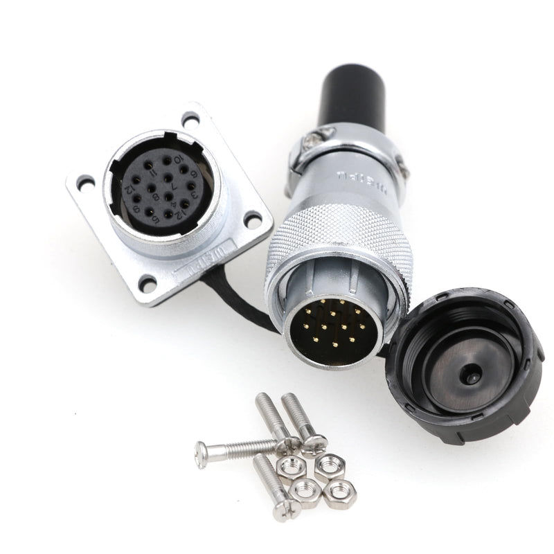 WS20 Waterproof IP67 Aviation WEIPU Connector Plug Socket M20 Square Panel Mount Electrical Power Metal Thread Connector for Industrial Signal LED (Male Plug and Female Socket, 12Pin 5A) Male Plug and Female Socket