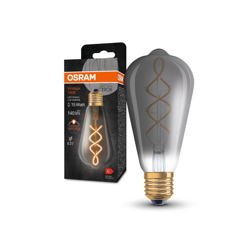 Osram Vintage Edition 15 Watts Replacement E27 ST64 Shape 1800 Kelvin Warm Comfort Light Clear Glass Single Pack Edison-Form Not dimmable Smoked glass