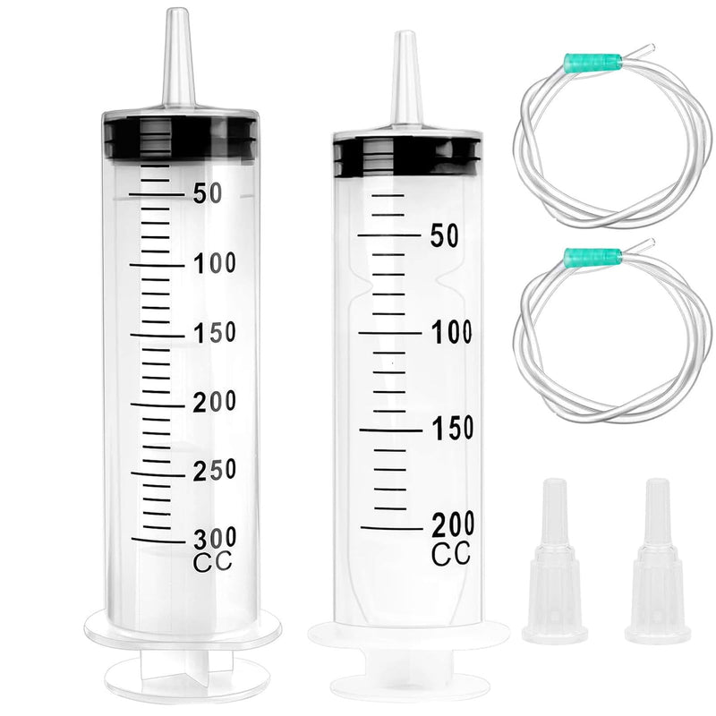 [AUSTRALIA] - Pack of 2 Syringes, Syringe 200 ml + 300 ml, Syringe with Hose, Large Syringe, Oil Syringe, Dosing Syringe Without Needle, Syringe Set for Laboratory, Industry, Animal Feeding 200ml+300ml 