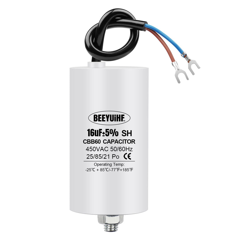 BEEYUIHF CBB60 Motor Capacitor 16µF 450V Capacitor 50/60Hz Starting Capacitor 16uF Motor Running Capacitor with Connection Cable for Electric Motor 40 x 73 mm 16μF / 16uF