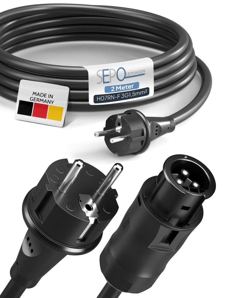 SEPO-Leitungen BC01 Balcony Power Station Cable - Female to Schuko Plug 2 m (IP44) Including 0% VAT According to § 12 Paragraph 3 UStG - AC Extension Cable for Inverter Deye, Envertech, TSUN, NEP 0% VAT - Cable 2 Meter