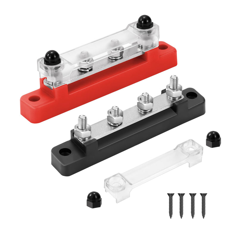 GUNGY Busbar 12V-48V DC Busbars Distribution Block Busbar 150A Power Distribution Block with 4 x M6 Connection Bolts for Car RV Boat Red Black Pack of 2