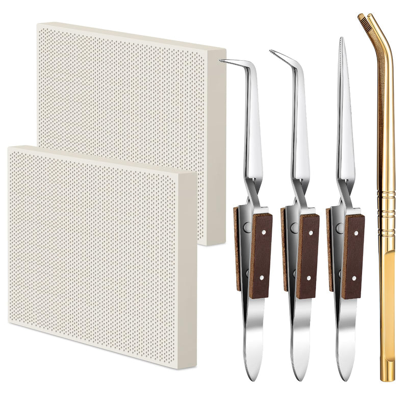 Gisafai 6 Pcs Jewelry Soldering Kit Include 2 Honeycomb Ceramic Block 1 Copper Tongs 3 Tweezers, Soldering Boards Plate Jewelers Making Melting Casting Tools Supplies