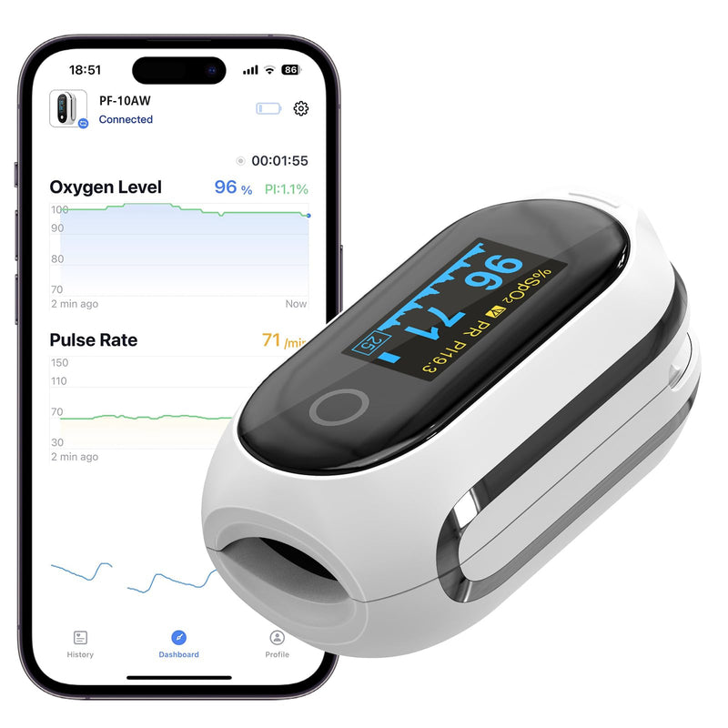 Vibeat Bluetooth Pulse Oximeter with 12 Offline Data, Rechargeable Oxygen Saturation Meter Finger, Continuous Monitoring, Pulse Oximeter, Finger Oximeter, Convenient Heart Rate Monitor with App