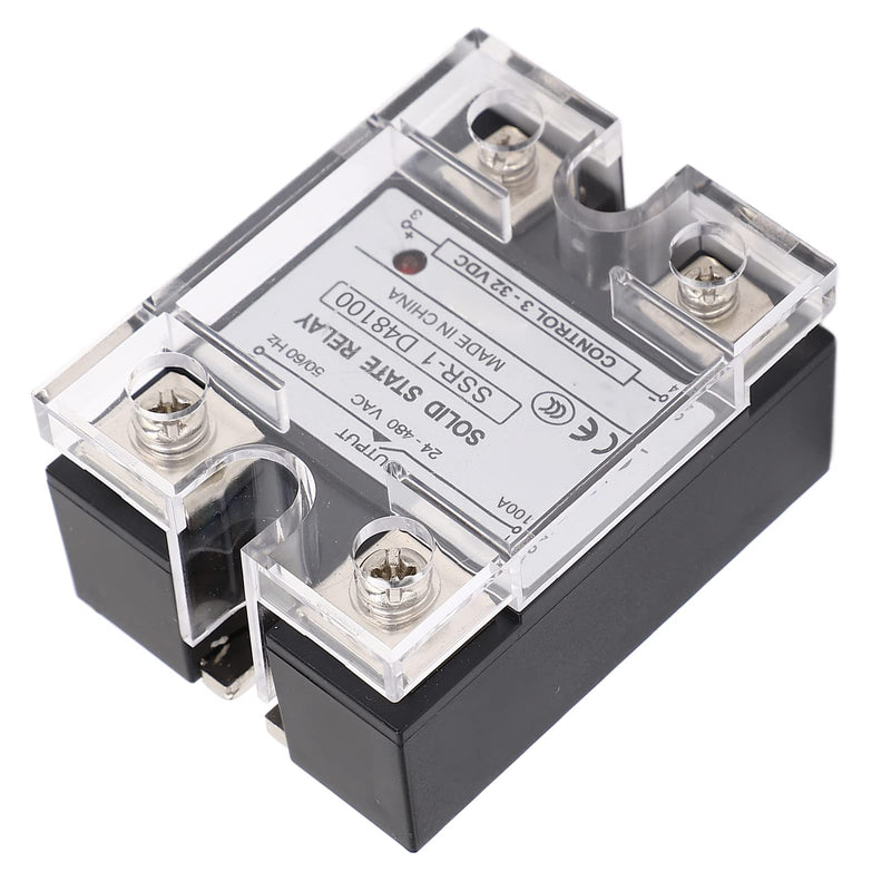 Solid State Relay Module, SSR-1 D48100 100A Solid State Relay DC Control 24-480VAC DC-AC with Plastic Cover for Automation Devices