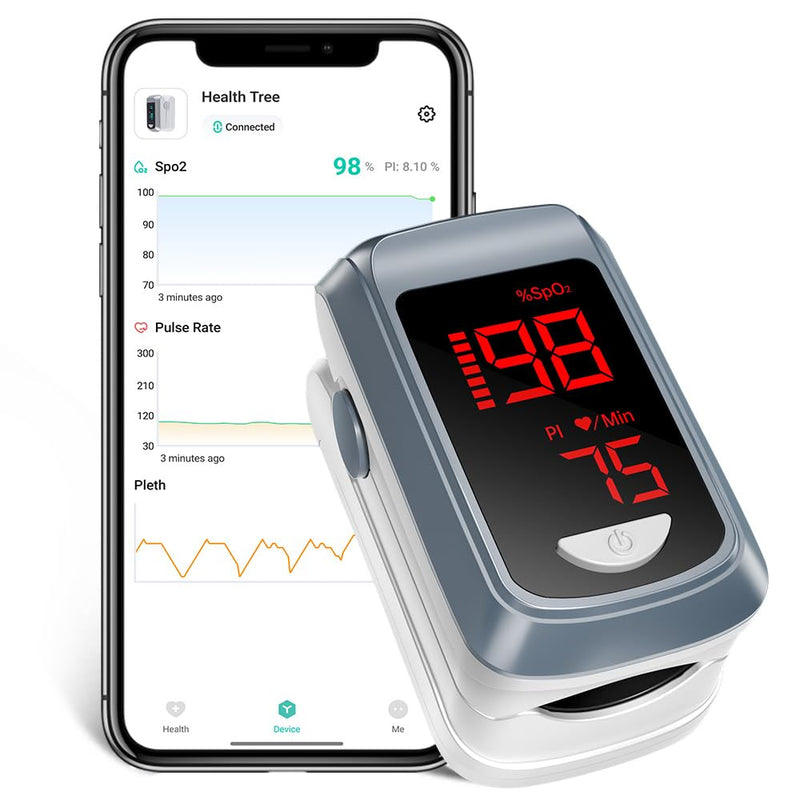 HOLFENRY Bluetooth Pulse Oximeter Finger Oximeter with App, Oxygen Saturation Meter Finger, Blood Oxygen Meter Finger for Heart Rate, Free App (Grey) gray